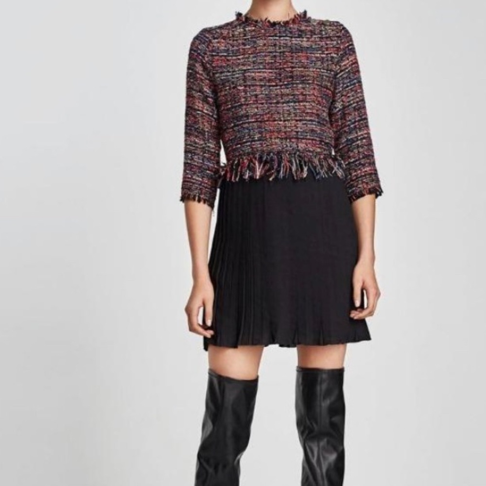 Zara twill dress with pleated hem. Women’s size medium .